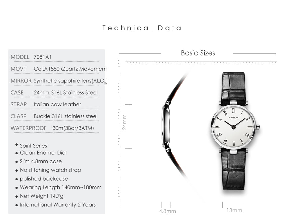 AGELOCER Original Luxury Stainless Steel Quartz Wrist Watch For Women