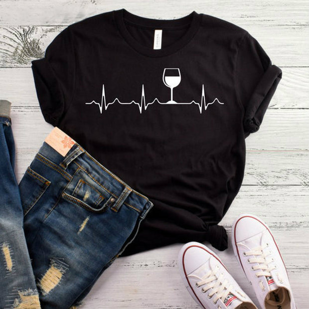 Wine Heartbeat Women Cotton T-Shirts