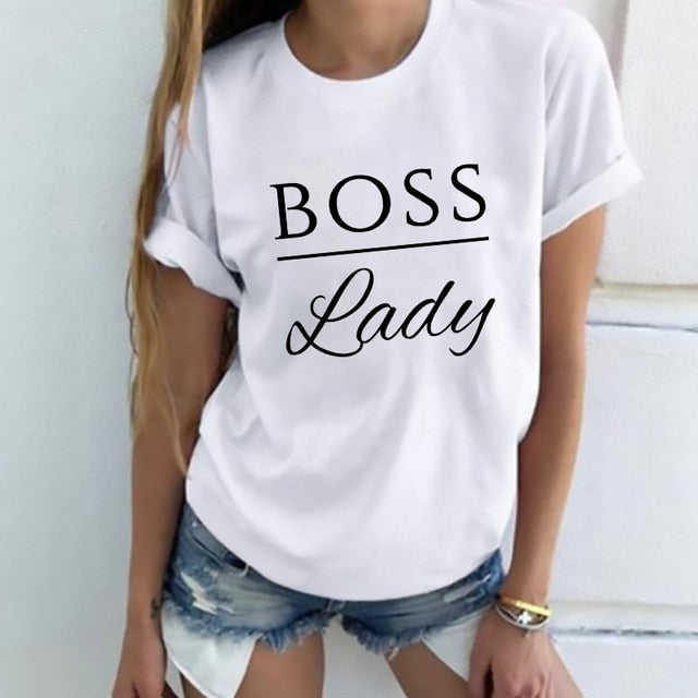 Boss Lady Letter Print T shirt