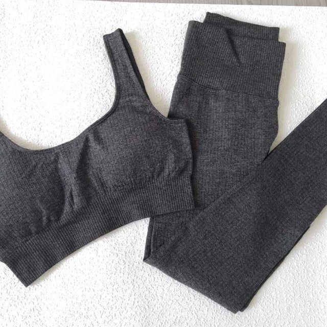 2 Pieces Padded Sports Bra and High Waist Stretchy Workout Sets