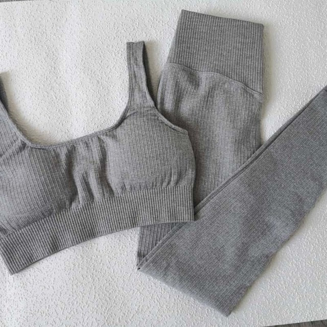 2 Pieces Padded Sports Bra and High Waist Stretchy Workout Sets